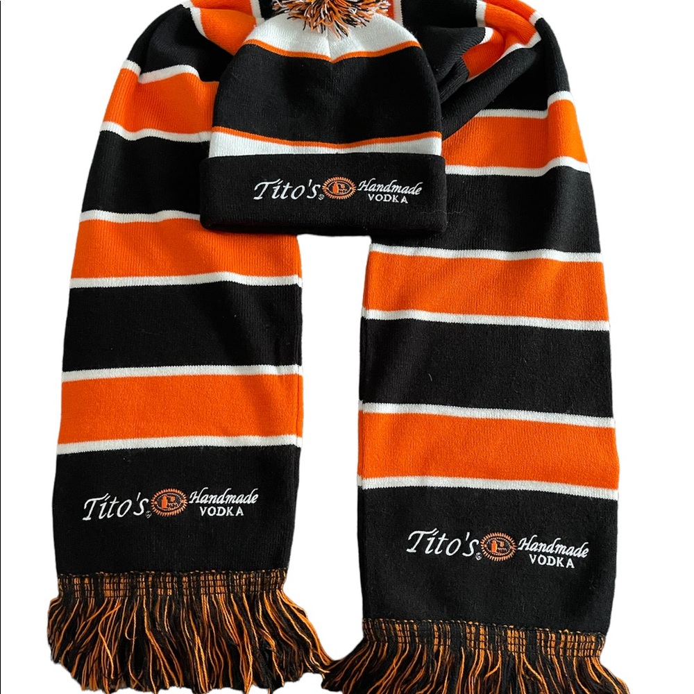 Tito's Handmade Vodka Winter Scarf Stripes Tito‘s Handmade Winter Pom-Pom Beanie